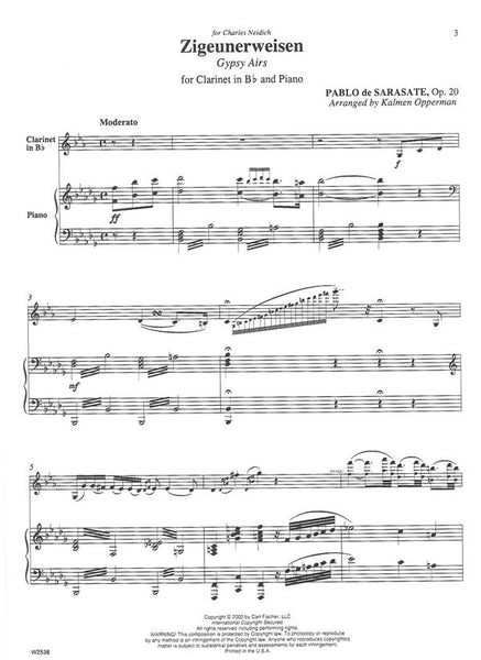Sarasate, arr. Opperman – Zigeunerweisen (Gypsy Airs), Op. 20 – Clarinet and Piano