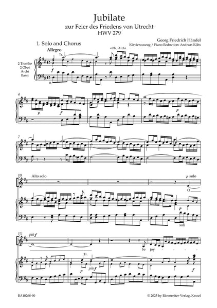 Handel - Jubilate for the Celebration of the Peace of Utrecht HWV 279 "Utrecht Jubilate" - Vocal Score -