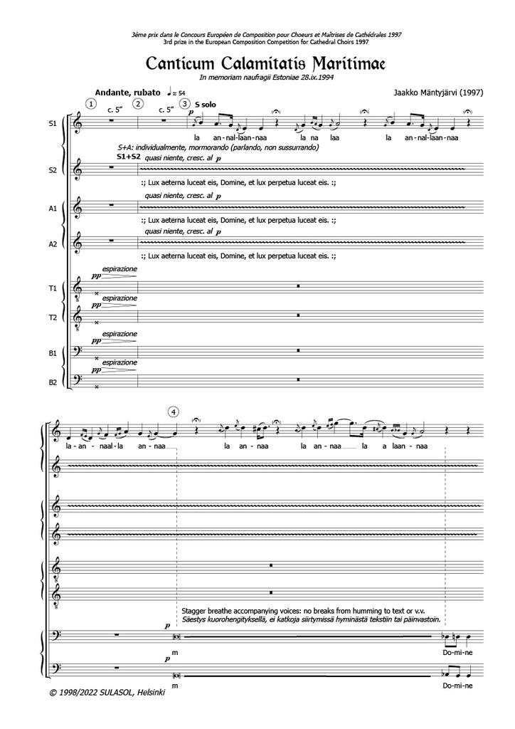 Mäntiyärvi - Canticum Calamatis Maritimae - SSAATTBB