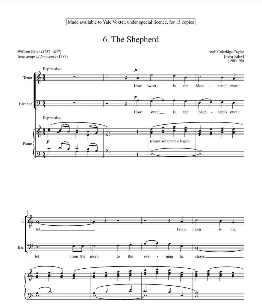 Coleridge-Taylor - The Shepherd (digital license) - TBar and Piano