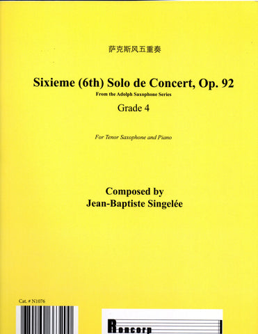 Singelee - Sixieme Solo de Concert, Op. 92 - Tenor Saxophone and Piano