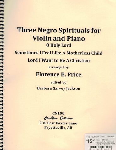 Price - 3 Negro Spirituals for Violin and Piano - Violin and Piano