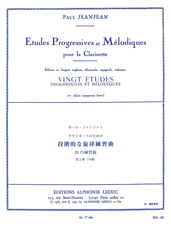 Jeanjean – Vingt Etudes Progressives et Melodiques, Vol. 2 – Clarinet Method