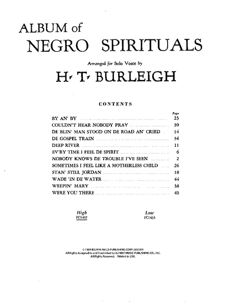 Burleigh, arr. - Album of Negro Spirituals - High Voice and Piano