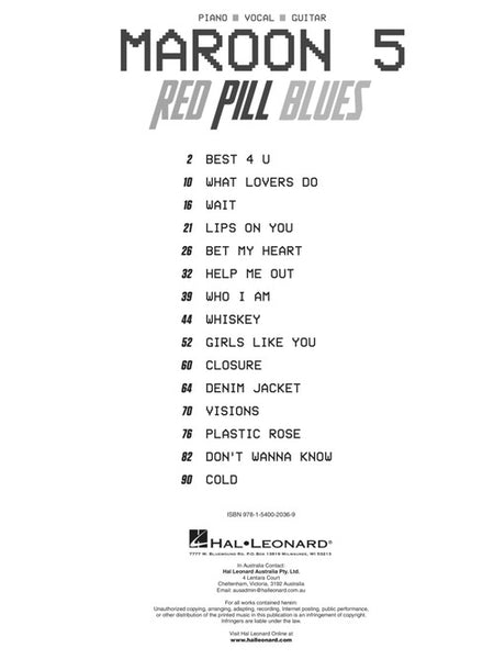 Maroon 5 – Red Pill Blues – Piano, Vocal, Guitar