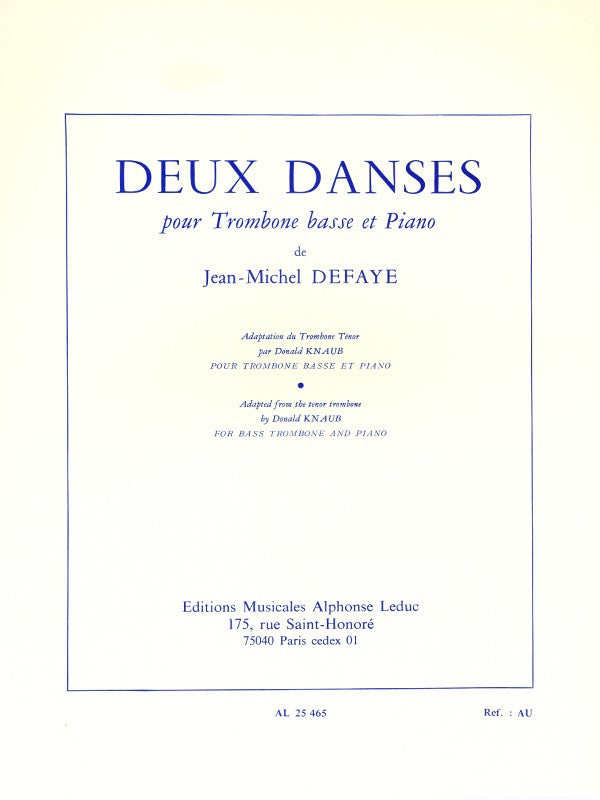 Defaye, arr. Knaub - Deux Danses - Bass Trombone and Piano