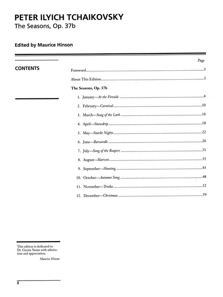Tchaikovsky, ed. Hinson – The Seasons, Op. 37b – Piano