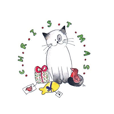 Cat and Presents - Christmas Card