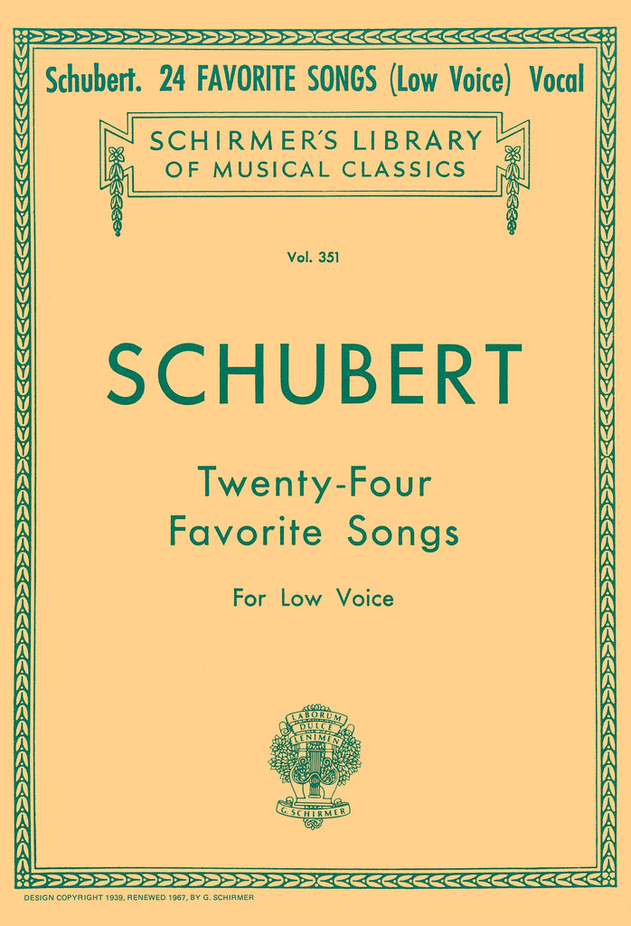 Schubert – 24 Favorite Songs – Low Voice and Piano