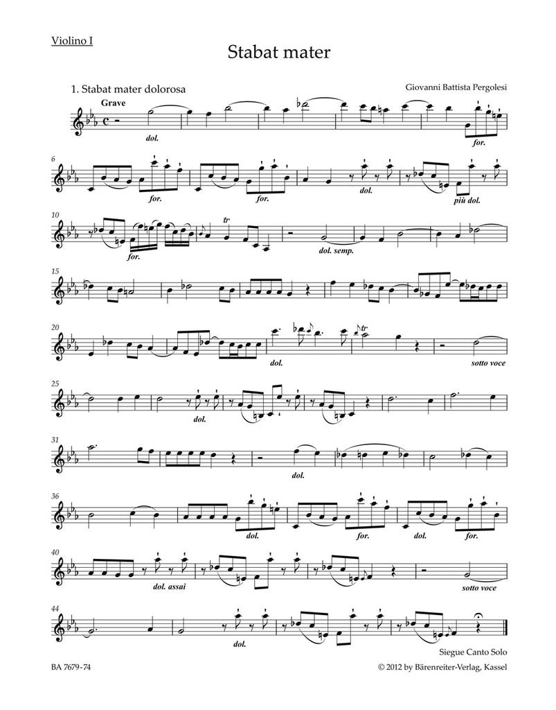 Pergolesi - Stabat mater for Soprano, Alto, Strings and Basso continuo - Violin1