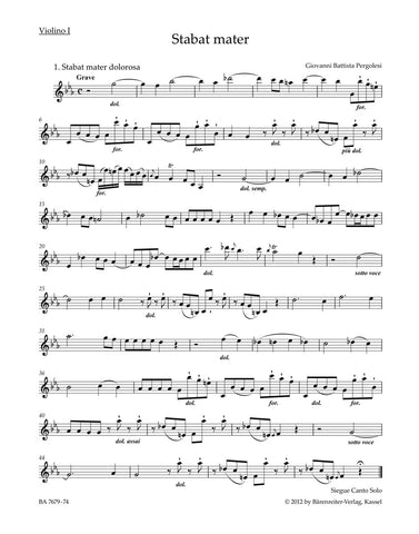 Pergolesi - Stabat mater for Soprano, Alto, Strings and Basso continuo - Violin1