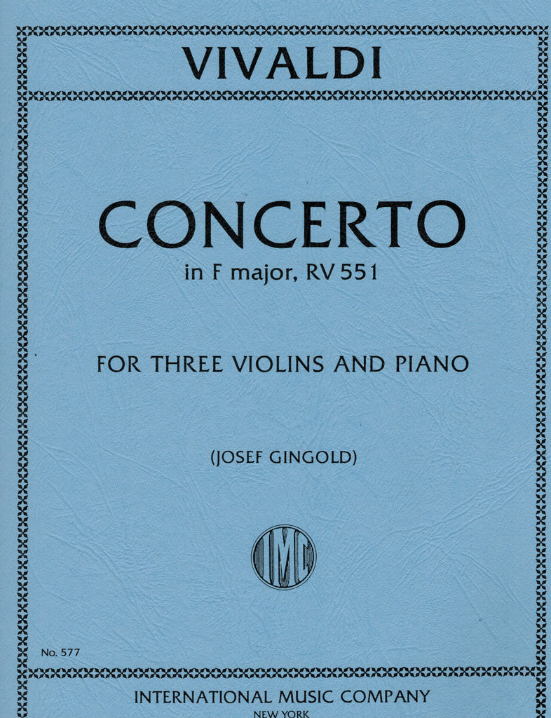 Vivaldi - Concerto in F major, RV551 - 3 Violins and Piano