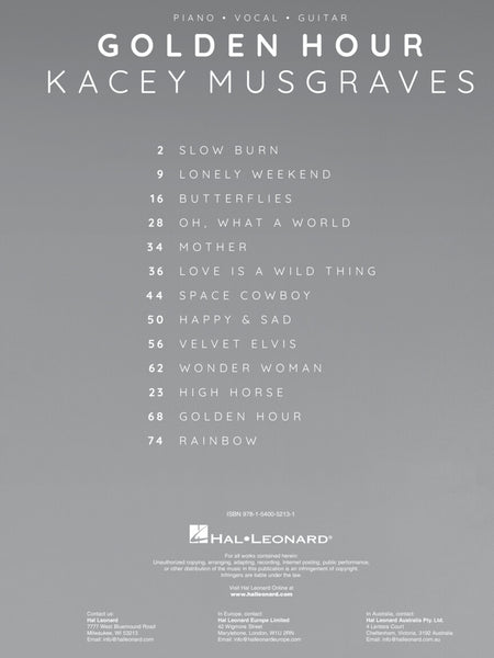 Musgraves - Golden Hour - Piano, Vocal, Guitar