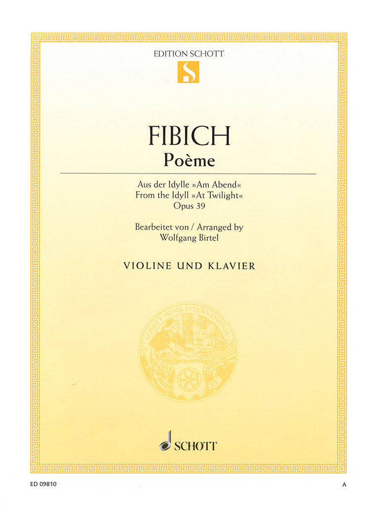 Fibich, arr. Bittel - Poeme from "At Twilight", Op. 39 - Violin and Piano