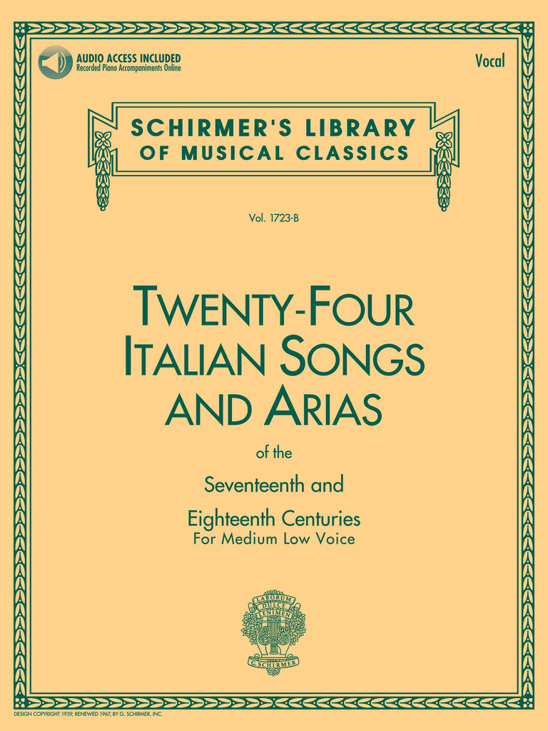 Various - 24 Italian Songs and Arias of the 17th and 18th Centuries (w/Audio Access) - Medium Low Voice and Piano