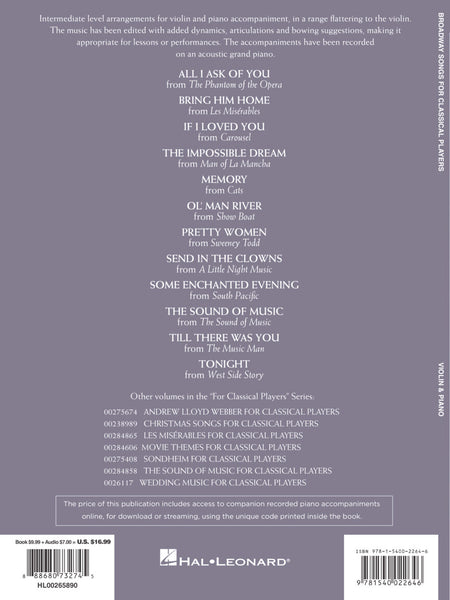 Various – Broadway Songs for Classical Players: 12 Famous Melodies from the Stage – Violin and Piano